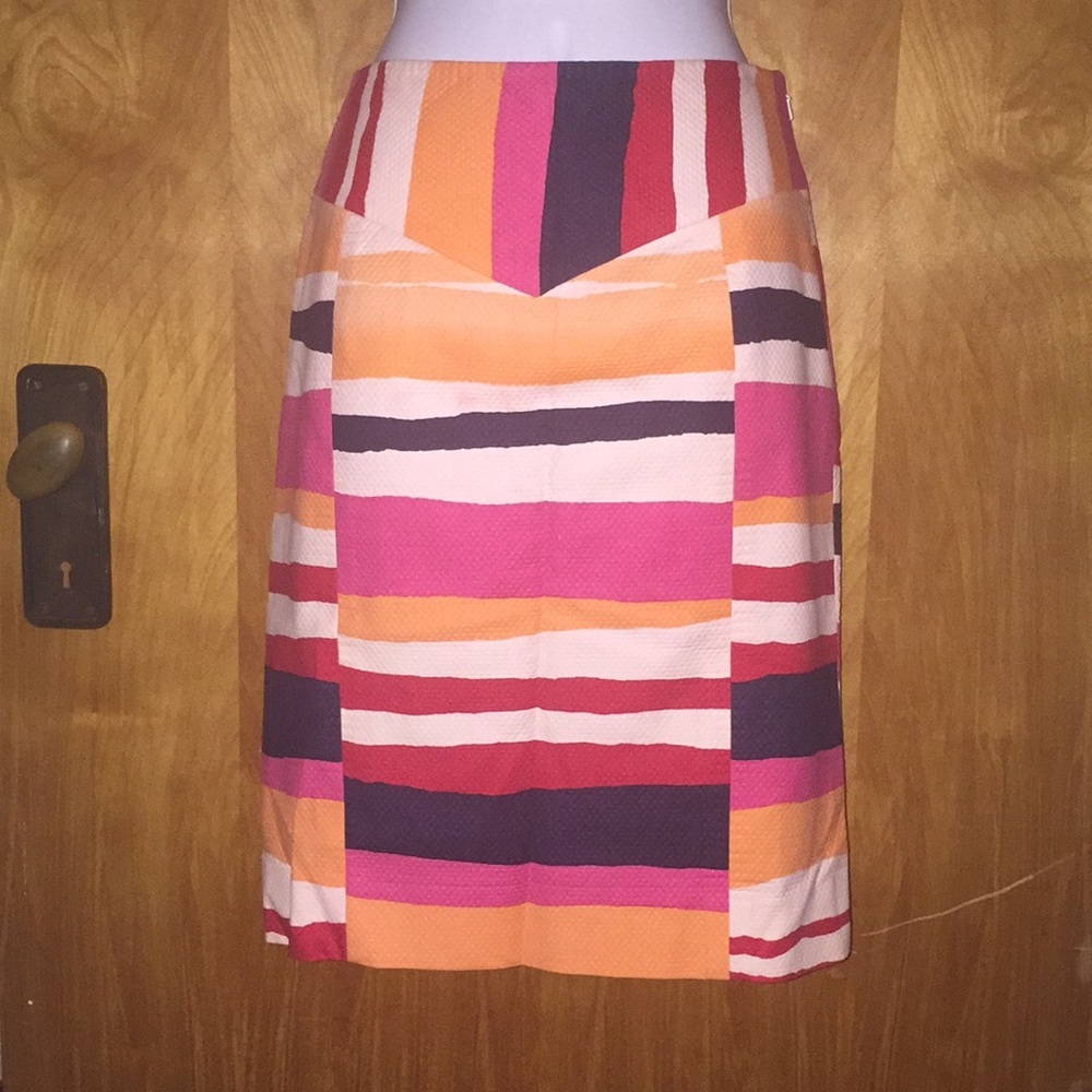 Etcetera Pink, Orange & Navy Striped Pencil Skirt Size 4